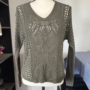 Jeanne Pierre Women’s Size L Open Knit Coverall Olive Green Shirt